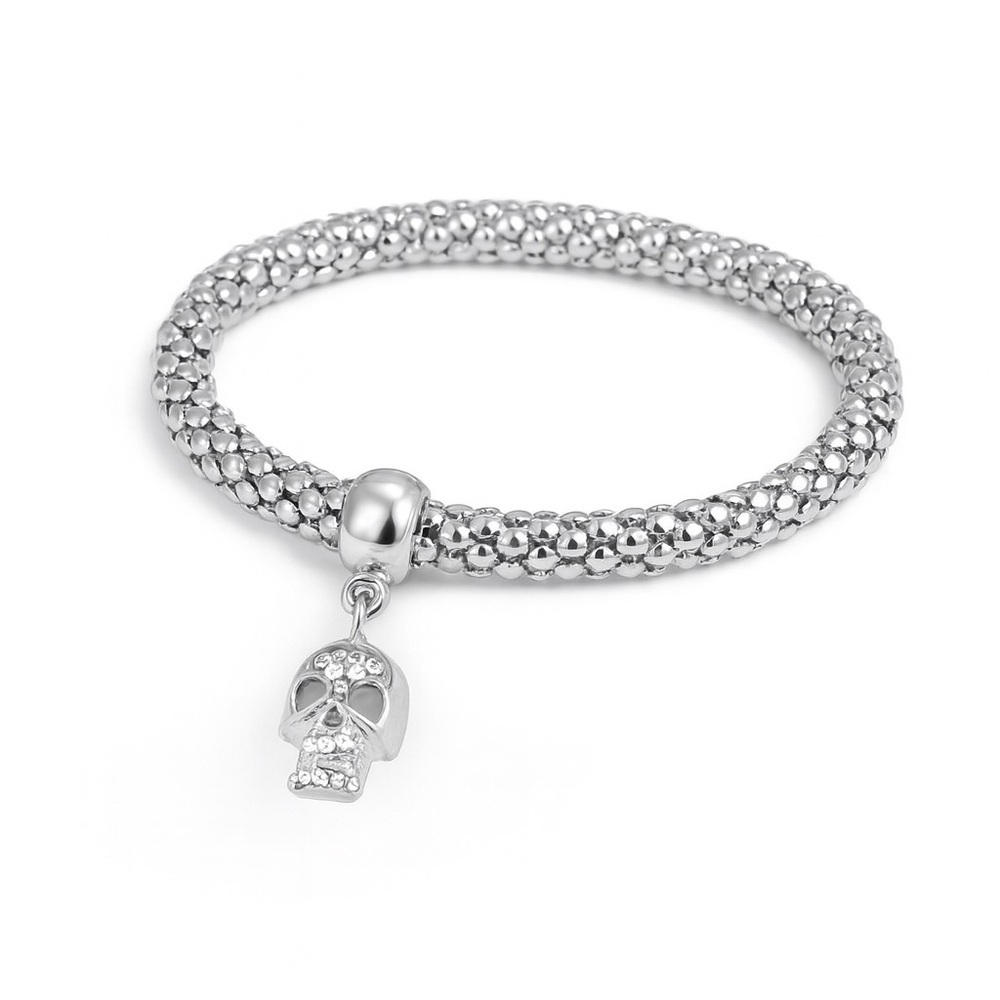 NEW | Silver Beaded Bracelet with Skull Charm 💀💎⚜️